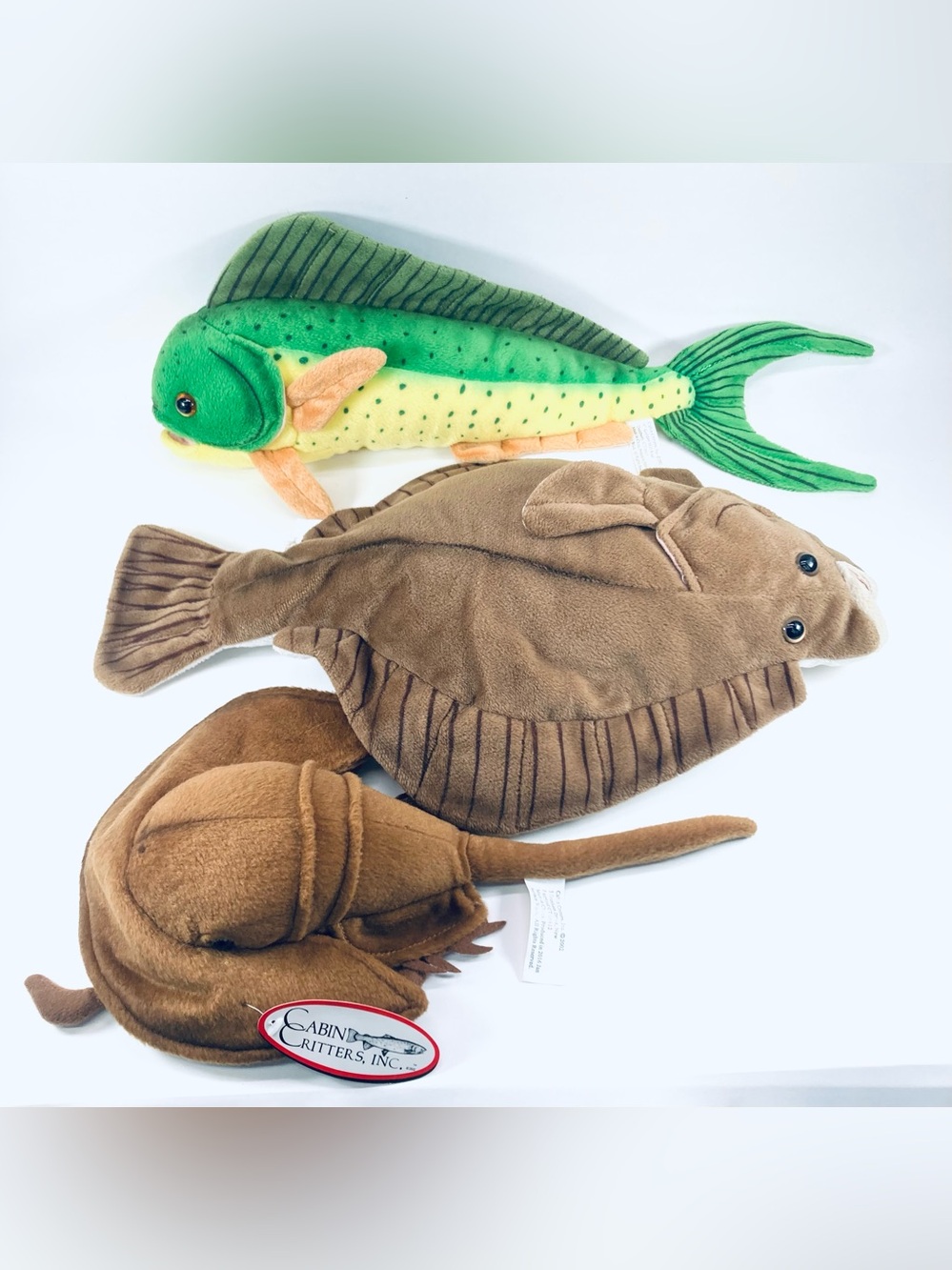 Cabin Critters Plush 3 Fish Lot Mahi / Dolphin Fluke / Flounder Horseshoe Crab